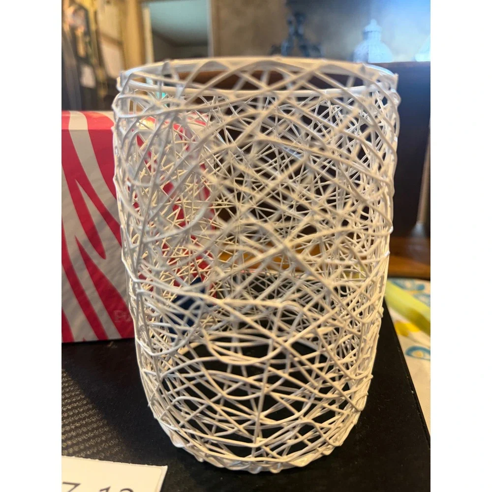 Pink Zebra White Woven Wire Nest Accent Shade with Glass Insert Simmer Pot PZ-12